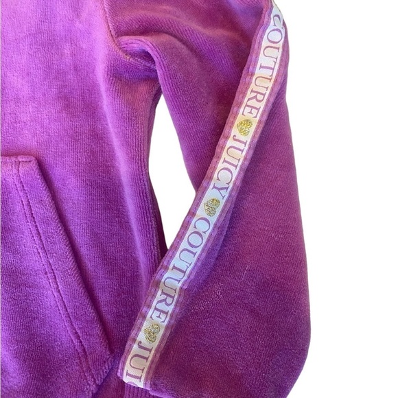 Juicy Couture Girl Velour Zip Up Jacket Size 3T Purple Hooded Bling Heart Stripe - Picture 4 of 6